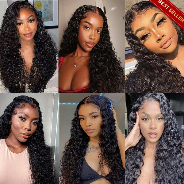 200% Density Pre-Plucked Glueless Water Wave Transparent Lace Front Wig Virgin Hair