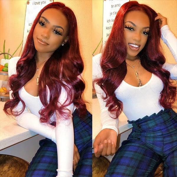 99J Red Burgundy 13X6 Hd Lace Front Wig Pre-Plucked Human Hair Wigs