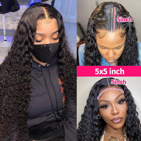 Glueless Deep Wave Human Hair 5X5 Hd Invisible Lace Closure Wigs