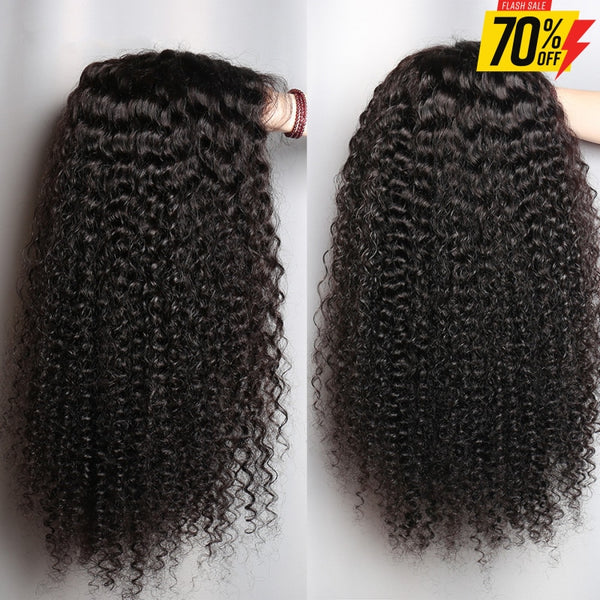 100% Human Hair Glueless Pre Plucked Curly Lace Front Wigs