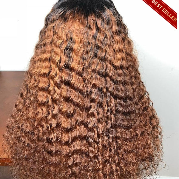 Glueless Lace 200% Density Ombre Honey Brown 13X4 Front Wigs