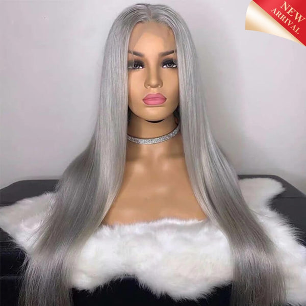 Grey Color Human Hair Wigs 13X4 Transparent Lace Frontal Wig