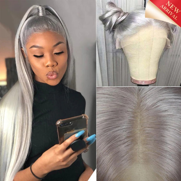 Grey Color Human Hair Wigs 13X4 Transparent Lace Frontal Wig