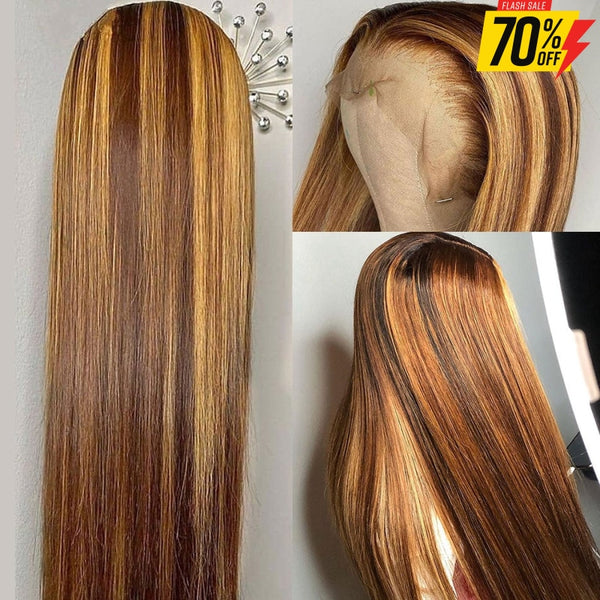 Mix Color Highlight Camel Brown 13X4 Lace Front Wig