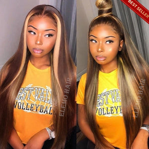Mix Color Highlight Camel Brown Lace Front Wigs