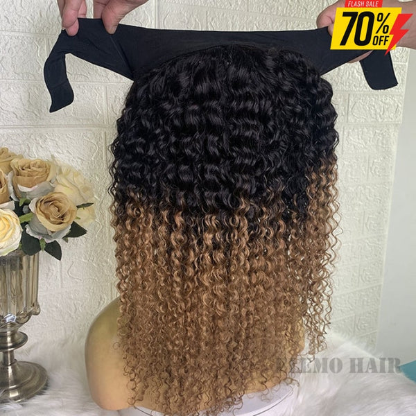 Ombre Brown Color Deep Curly Headband Wig