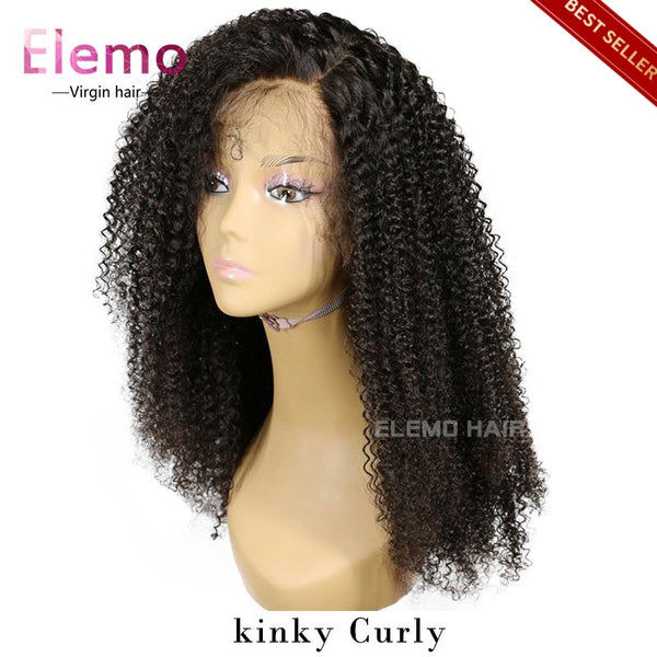 Pre Plucked Best Virgin Human Hair Glueless Lace Front Wig Kinky Curly / 10 Inch