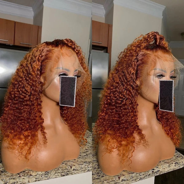 180% Density Ginger Orange Color Curly Front Lace Wigs