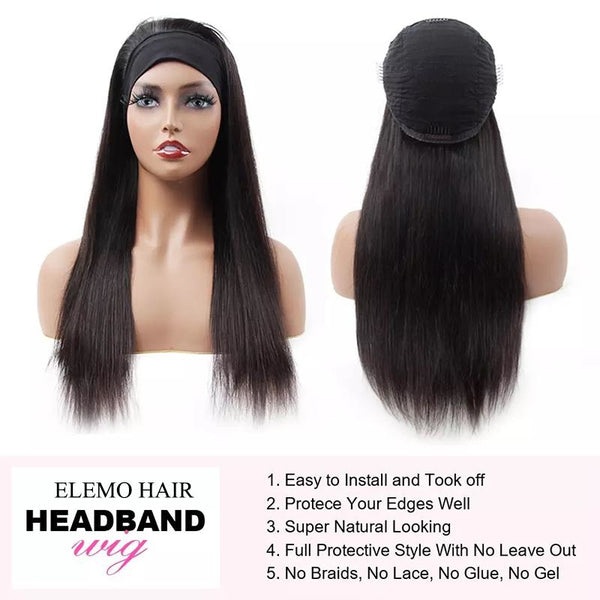 Headband Wig Human Hair Easy Quick Install