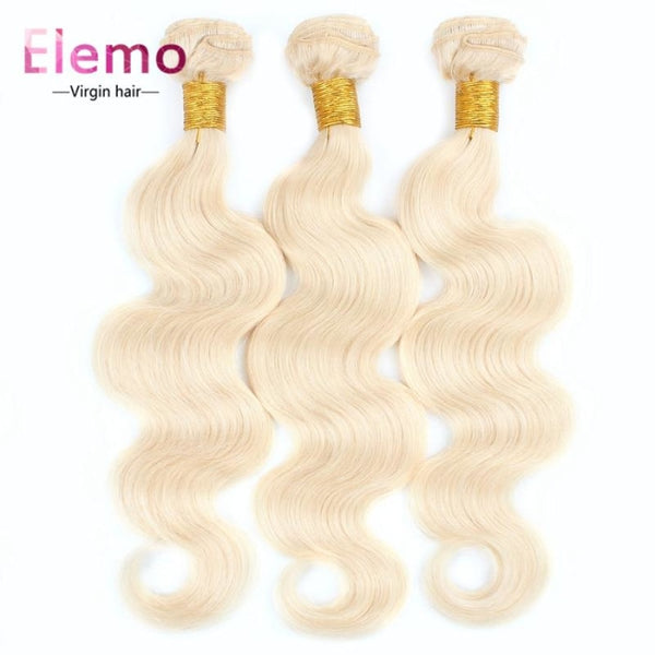 Elemo 613 Blonde Body Wave 3 Bundles With Lace Closure Virgin Hair