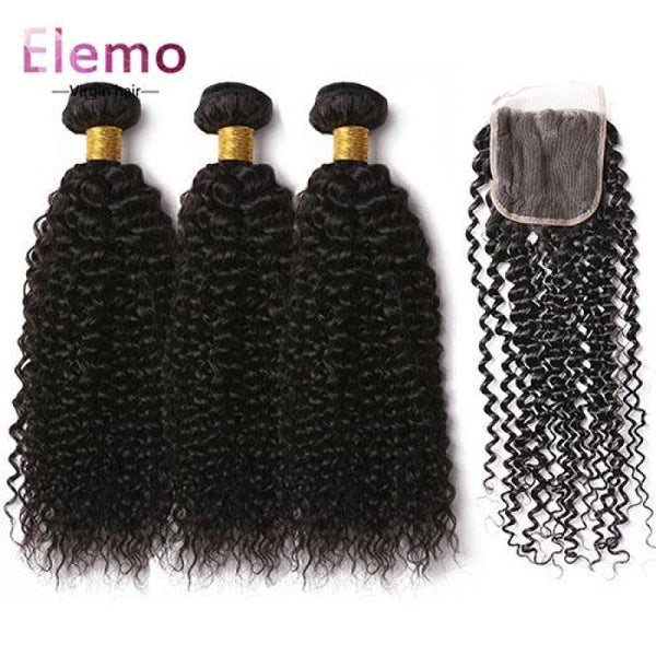 Indian Jerry Curl 3 Bundles With Lace Closure Virgin Hair