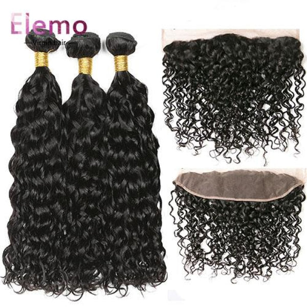 Malaysian Water Wave 3 Bundles With Lace Frontal Virgin Hair
