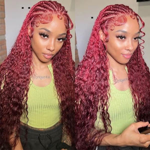 99J Red Burgundy 13X6 Hd Lace Front Wig Pre-Plucked Human Hair Wigs Curly / 14 Inches
