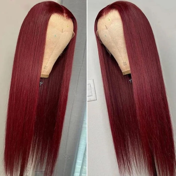 99J Red Burgundy 13X6 Hd Lace Front Wig Pre-Plucked Human Hair Wigs Straight / 14 Inches