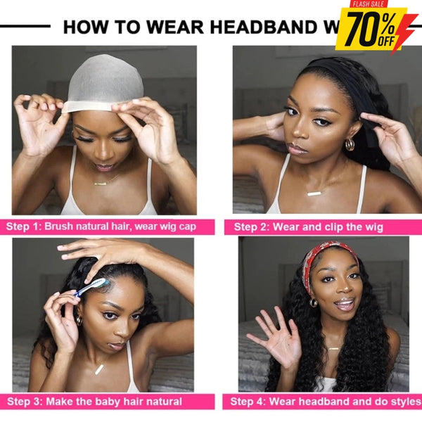 Effortless Quick Install Human Hair Deep Wave Headband Wig