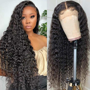 Glueless Deep Wave Human Hair 5X5 Hd Invisible Lace Closure Wigs 12 Inches