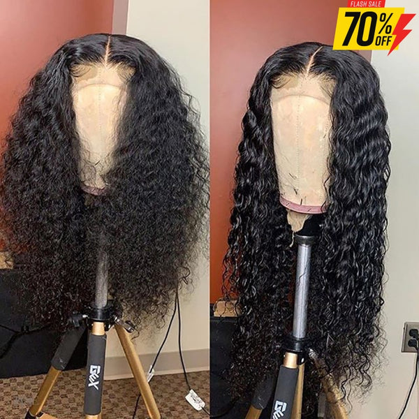 100% Human Hair Glueless Pre Plucked Curly Lace Front Wigs