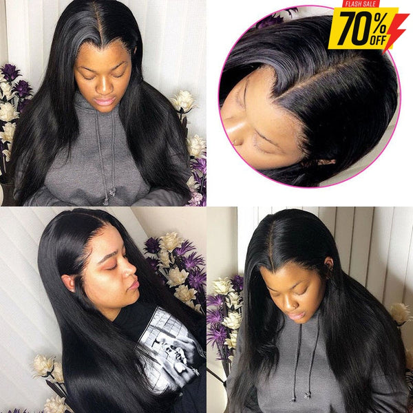 Glueless Pre Plucked Straight 13X6 Lace Front Wigs 100% Human Hair