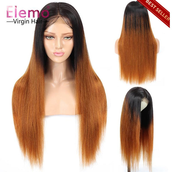 Glueless Lace 200% Density Ombre Honey Brown 13X4 Front Wigs Straight / 12 Inch