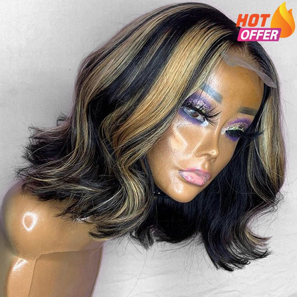 Mix Color 1B #27 Blonde Highlight Lace Front Bob Wig Human Hair Wigs