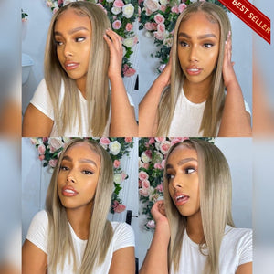 Ombre Ash Blonde Highlight Lace Front Wigs Pre Plucked