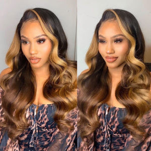 Ombre T1B/4/27 Blonde Highlight Body Wave Hd Lace Front Wigs 16 Inches