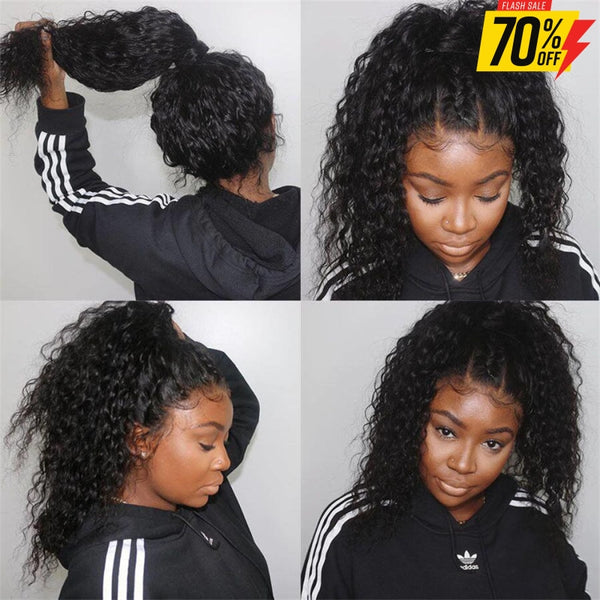 100% Human Hair Pre-Plucked Deep Wave 360 Lace Frontal Wigs 14 Inches