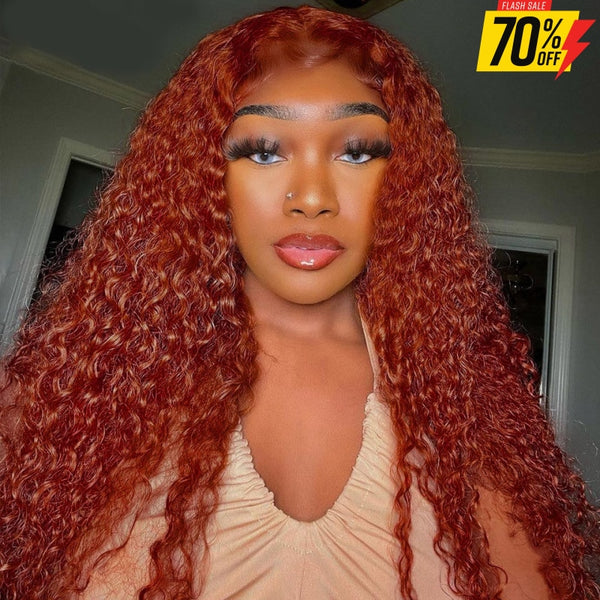 Pre Plucked Henna Curly Hair Lace Front Wig 360 / 12 Inches