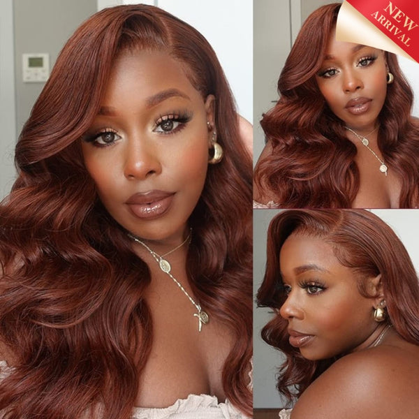 Pre Plucked Reddish Brown Body Wave 13X4 Hd Lace Front Wigs
