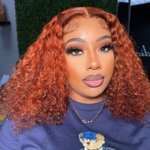 180% Density Ginger Orange Color Curly Frontal Lace Wigs