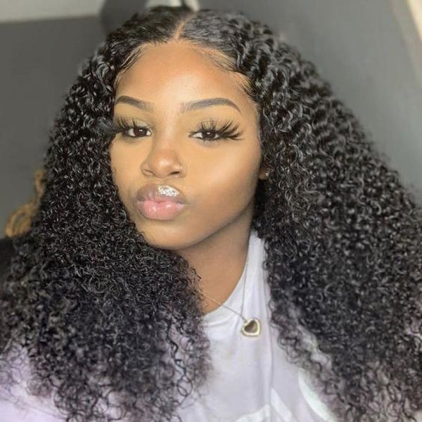 200% Density Kinky Curly Transparent Lace Front Wigs Virgin Hair