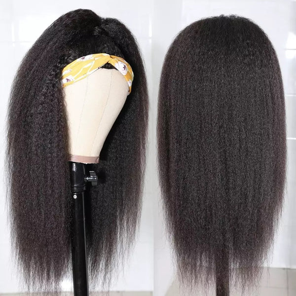 200% Density Kinky Straight Headband Wig Human Hair Wigs