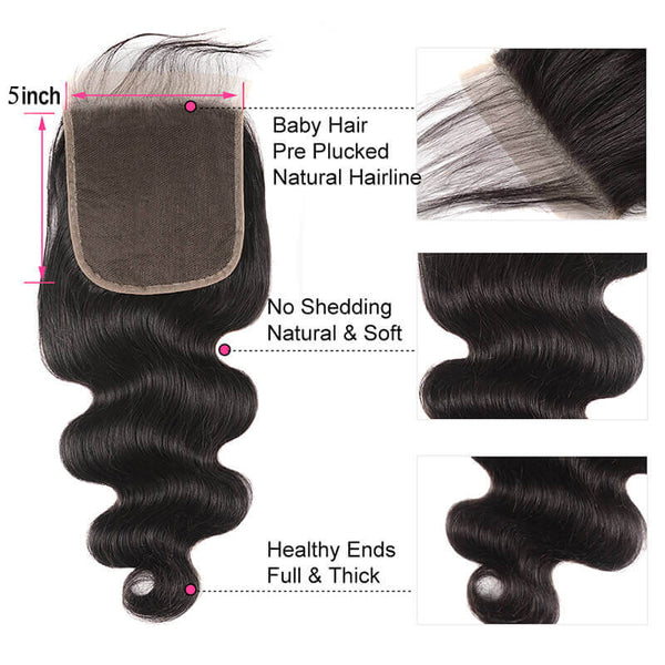 Body Wave 5×5 HD Lace Closure Free Part Human Hair Closure With Baby Hair