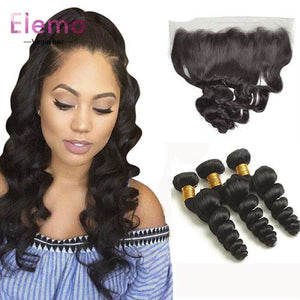 Brazilian Loose Wave Lace Frontal With 3 Bundles Virgin Hair
