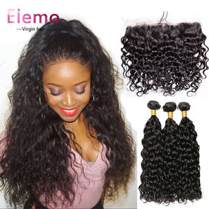 Brazilian Water Wave 3 Bundles With Lace Frontal Virgin Hair