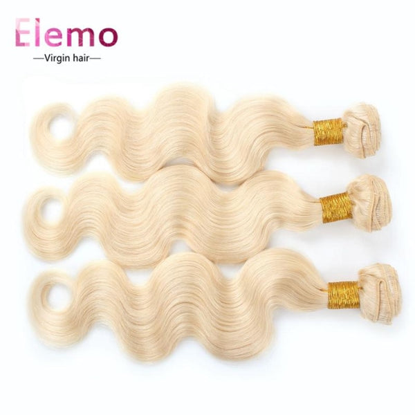 Elemo 613 Blonde Body Wave 3 Bundles With Lace Closure Virgin Hair