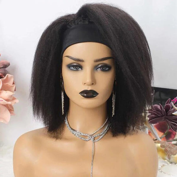 Human Hair Kinky Straight Headband Bob Wig Easy Install