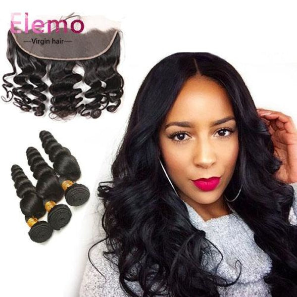Indian Loose Wave Lace Frontal With 3 Bundles Virgin Hair
