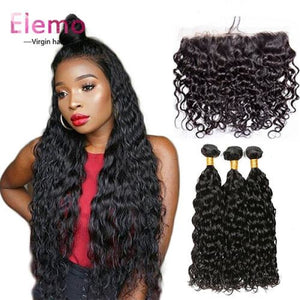 Indian Water Wave 3 Bundles With Lace Frontal Virgin Hair