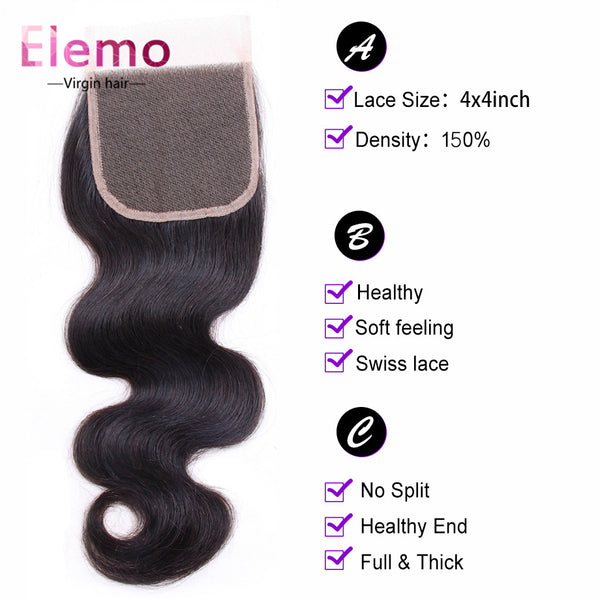 Body Wave Hair Lace Closure 4×4 Three/Middle/Free Part
