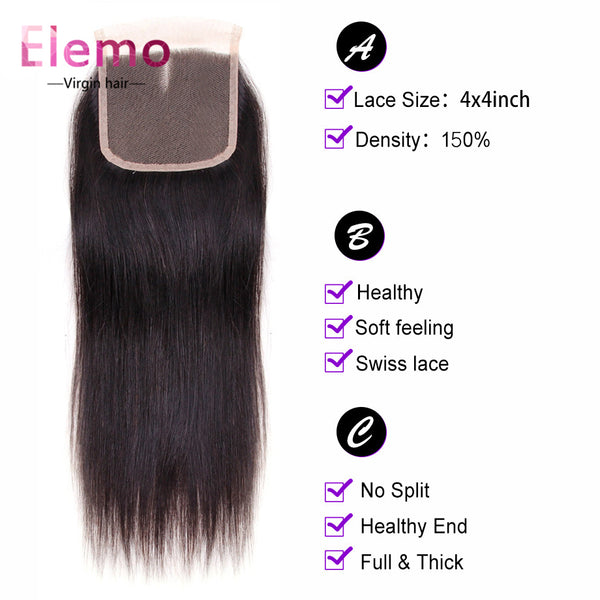 Straight Hair Lace Closure 4×4 Three/Middle/Free Part