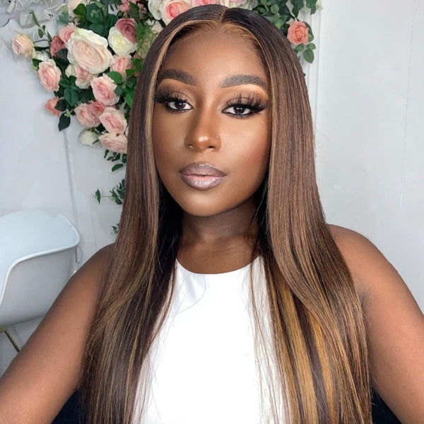 Mix Color Brown Highlight Frontal Lace Wig Human Hair Wigs