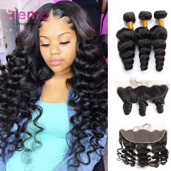 Peruvian Loose Wave Lace Frontal With 3 Bundles Virgin Hair